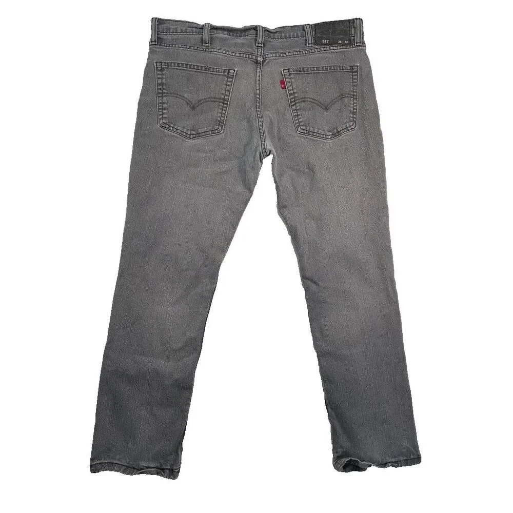 Levi's 511 Jeans Denim Mid Rise Slim Fit Men's size 38x30 Tapered Zip Fly Grey
